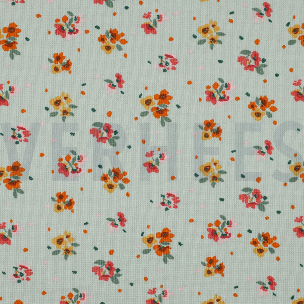 WAFFLE JERSEY FLOWERS TEAL (hover)