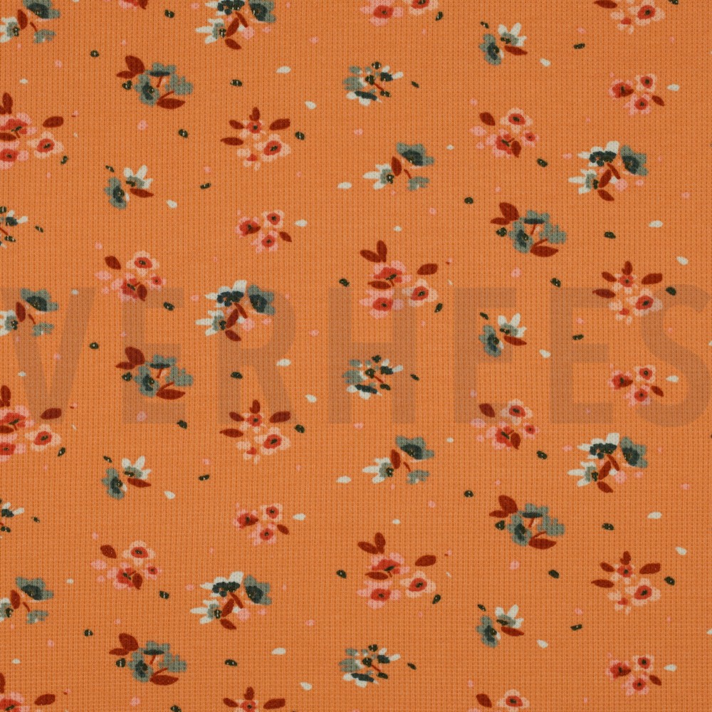 WAFFLE JERSEY FLOWERS SALMON (hover)