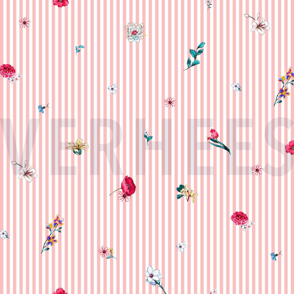 POPLIN DIGITAL FLOWERS WITH STRIPES ROSE