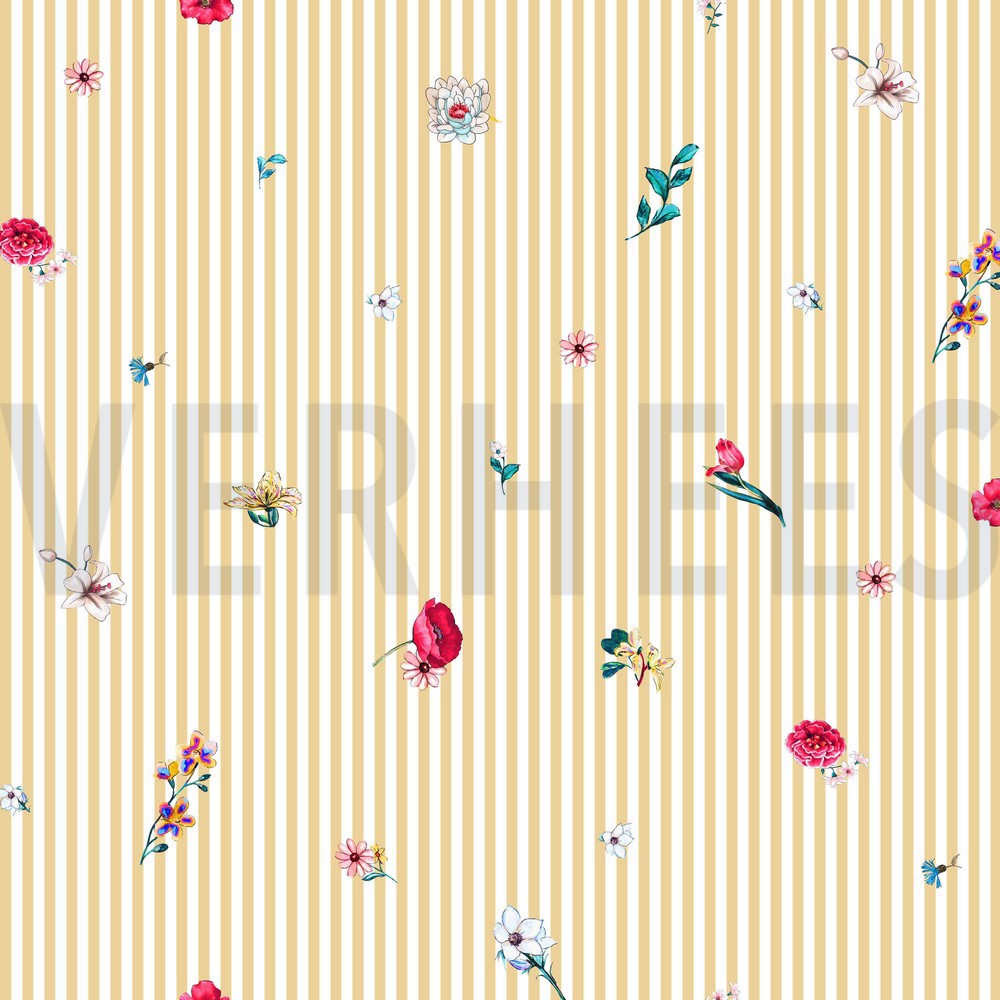 POPLIN DIGITAL FLOWERS WITH STRIPES LIGHT YELLOW