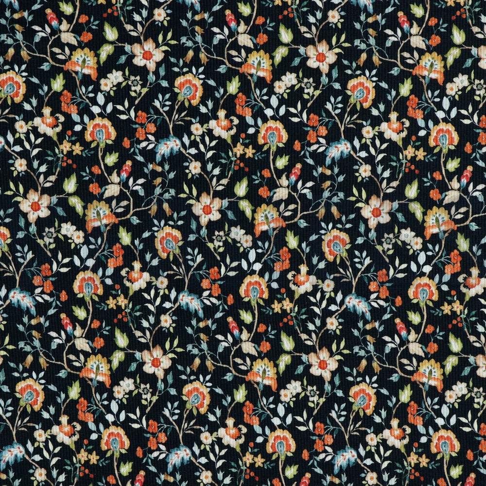 RIB JERSEY DIGITAL FLOWERS NAVY