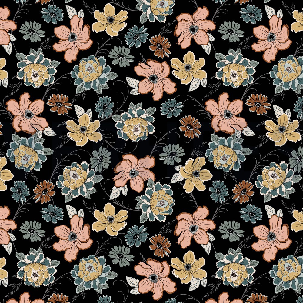 ROSELLA STRETCH FLOWERS BLACK