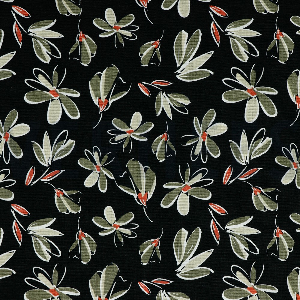 LINEN VISCOSE WASHED FLOWERS BLACK