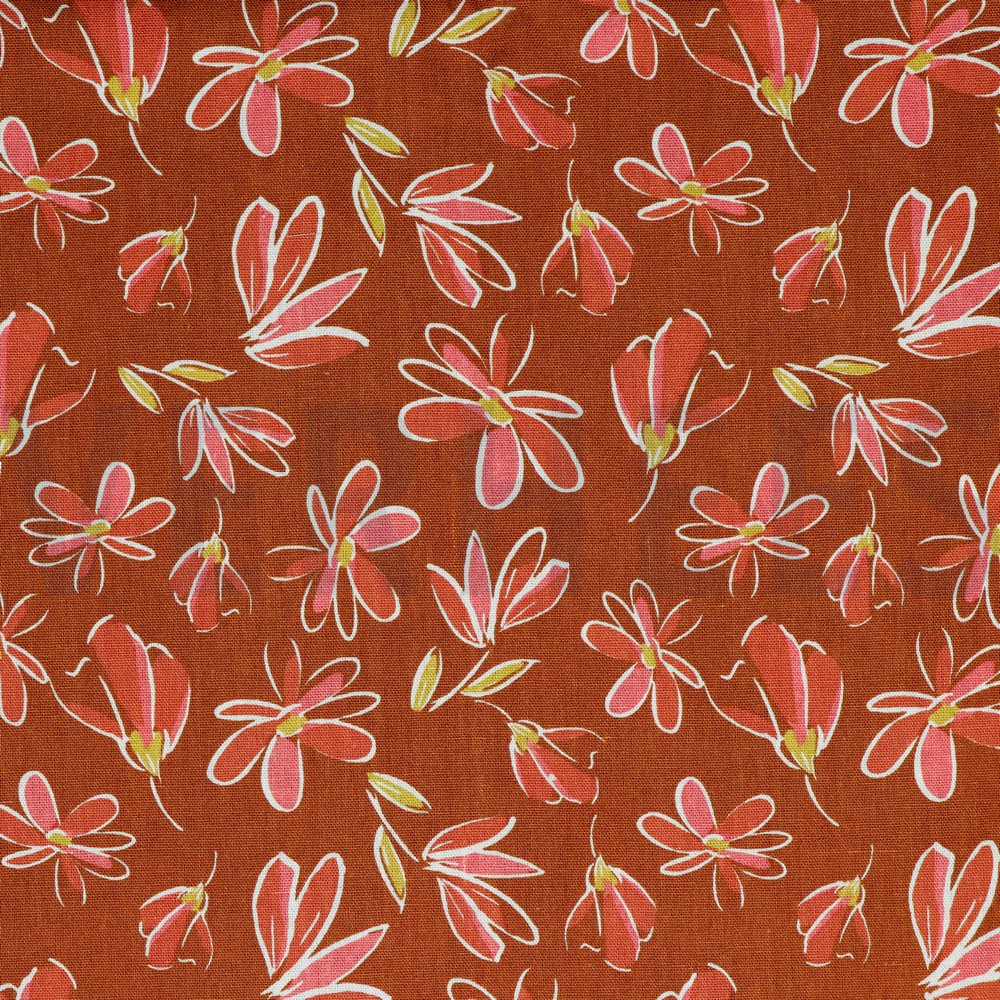 LINEN VISCOSE WASHED FLOWERS BRIQUE (hover)