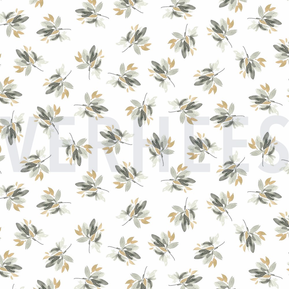 JERSEY DIGITAL FLOWERS AND LEAVES WHITE/GREEN