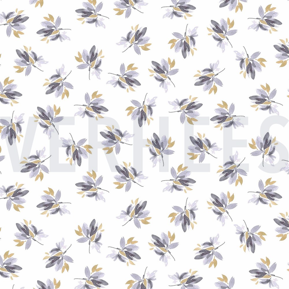 JERSEY DIGITAL FLOWERS AND LEAVES WHITE/ LAVENDER (hover)