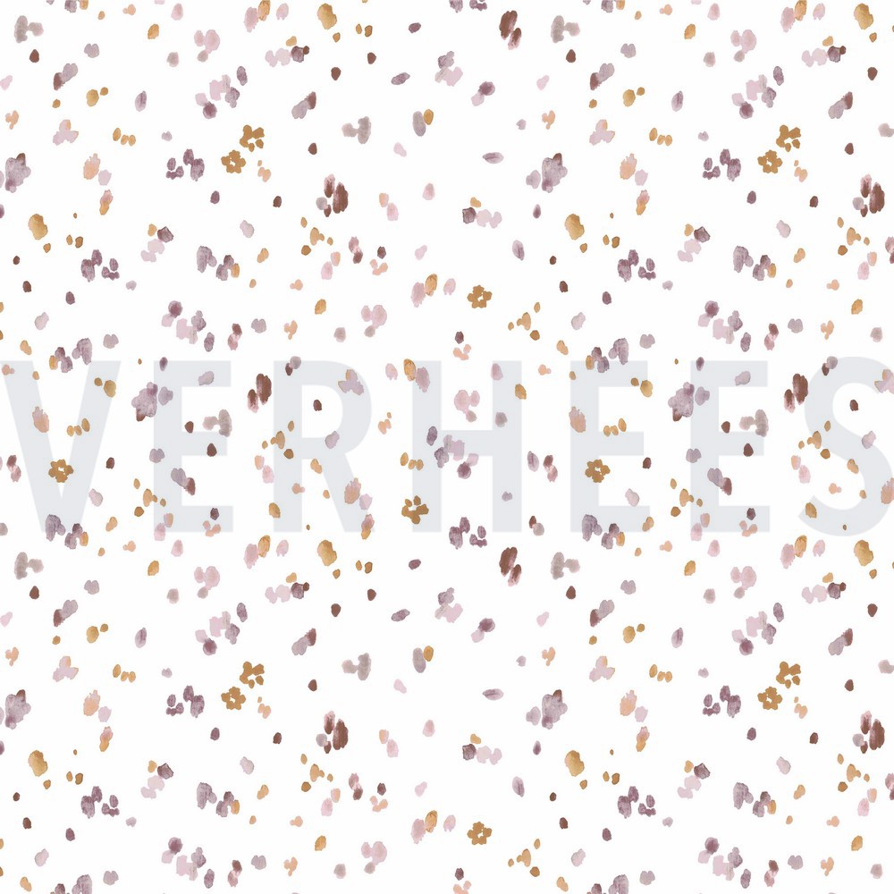 JERSEY DIGITAL FLOWERS AND LEAVES WHITE/OLD BLUSH (hover)