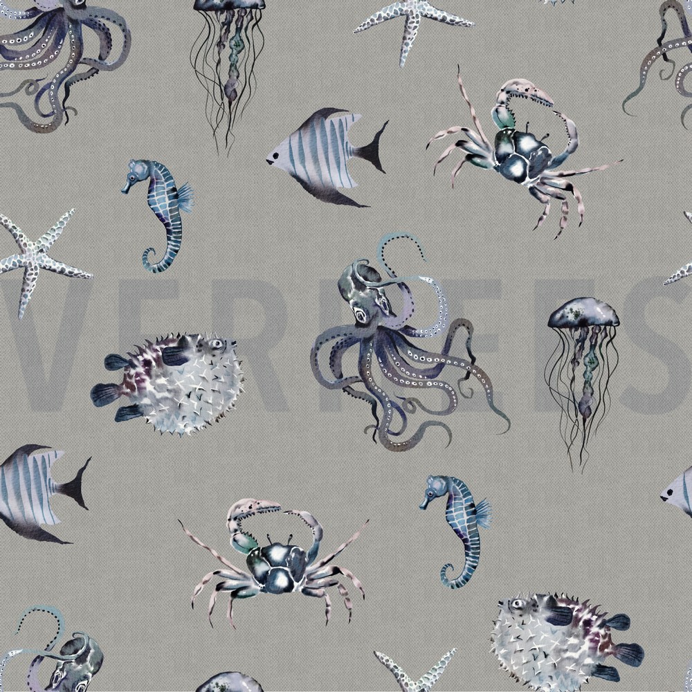 CANVAS DIGITAL UNDERWATER ANIMALS LINEN - LOOK  GREY