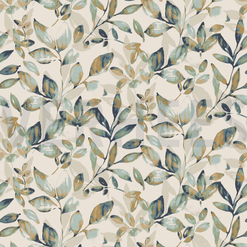 LINEN JERSEY DIGITAL LEAVES OLD GREEN/ OCHRE