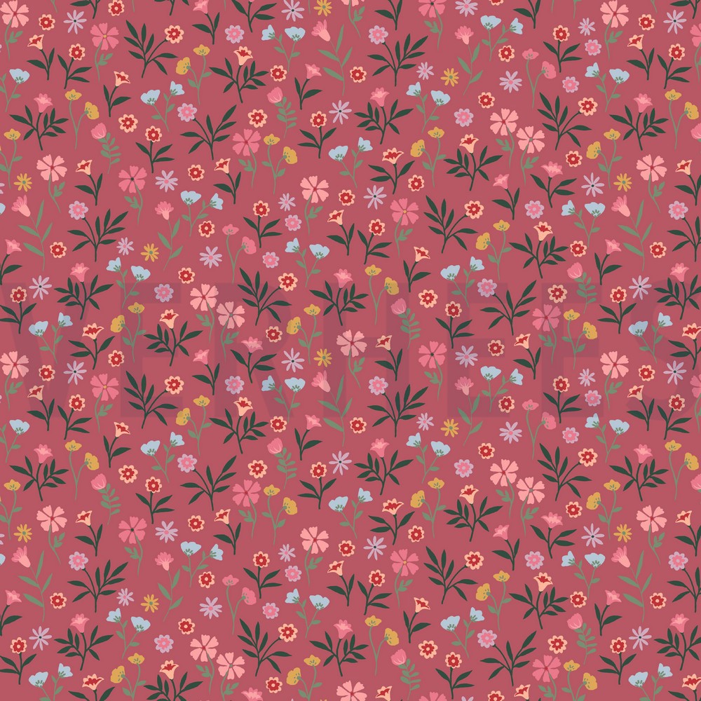 POPLIN FLOWERS DARK ROSE