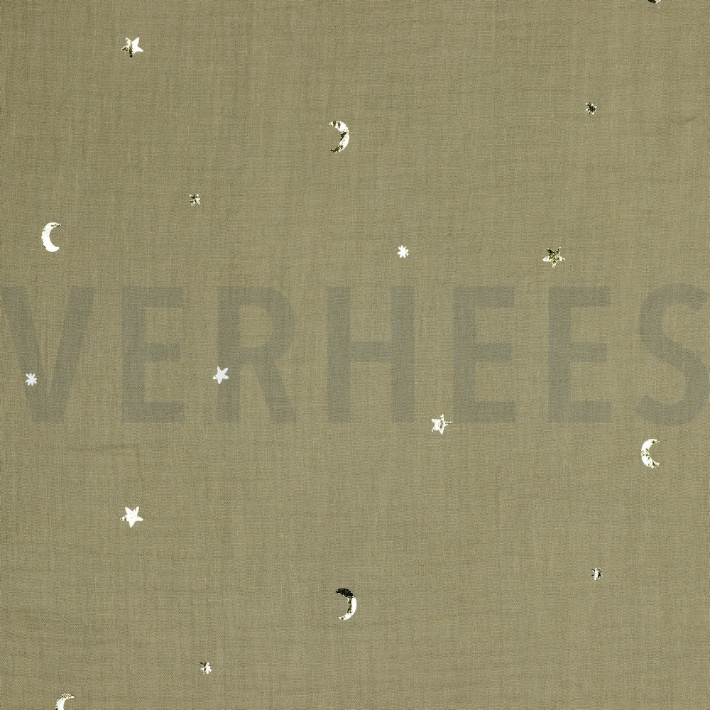 DOUBLE GAUZE FOIL MOON AND STARS TAUPE