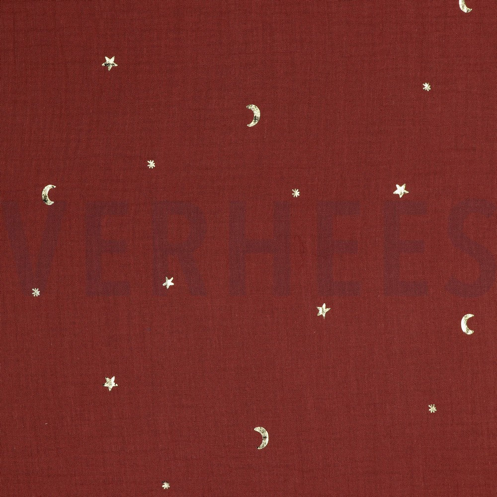 DOUBLE GAUZE FOIL MOON AND STARS BORDEAUX (hover)