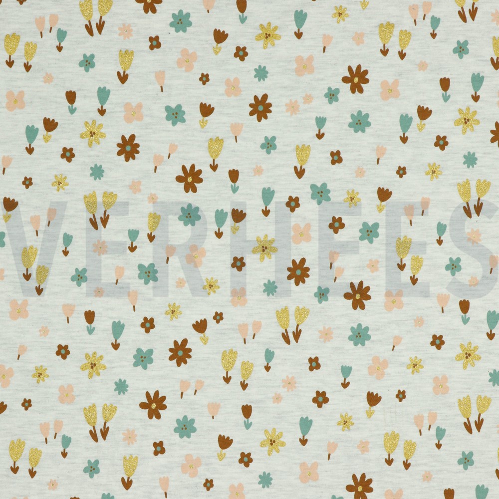 JERSEY MELANGE GLITTER SMALL FLOWERS ECRU MELANGE (hover)