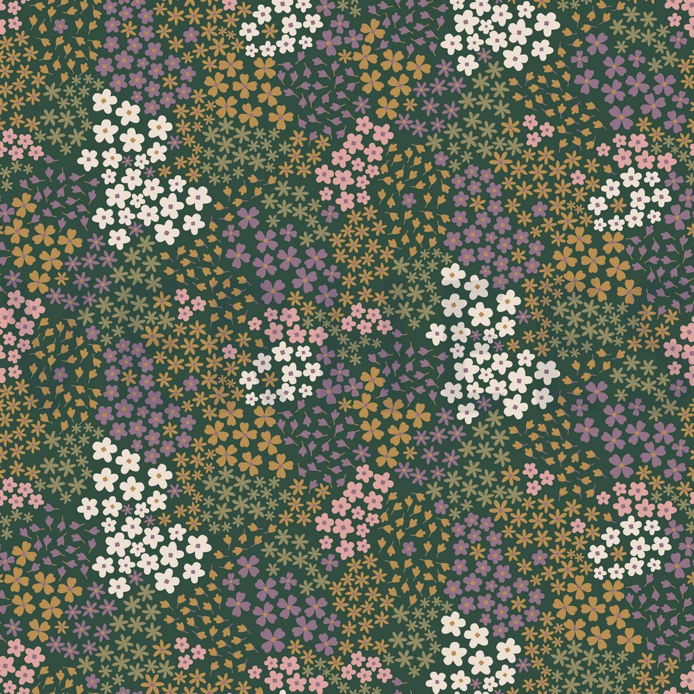 FRENCH TERRY SMALL FLOWERS DARK GREEN