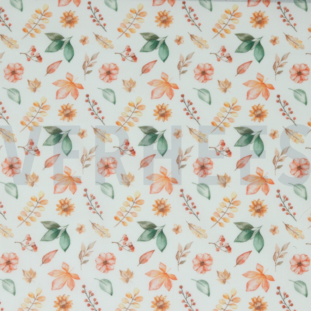 POPLIN DIGITAL AUTUMN FLOWERS WHITE