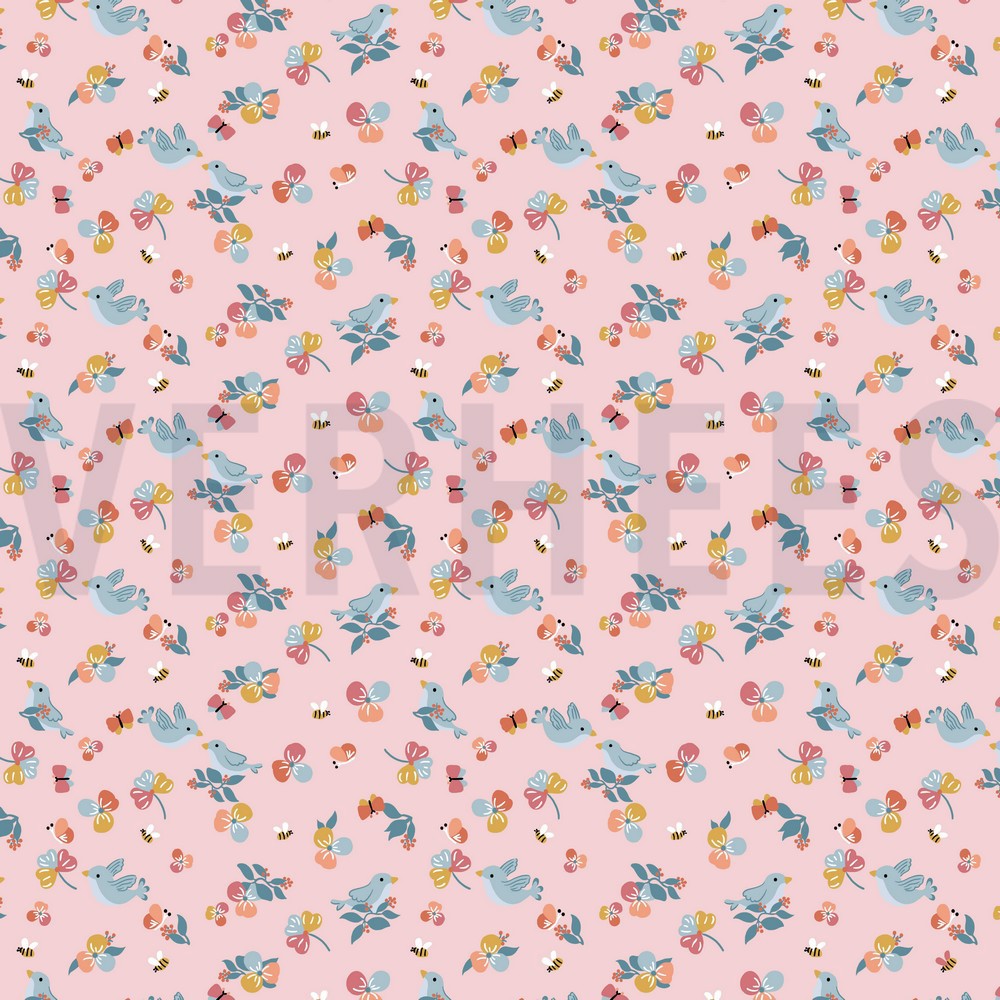 POPLIN BIRDS LIGHT ROSE