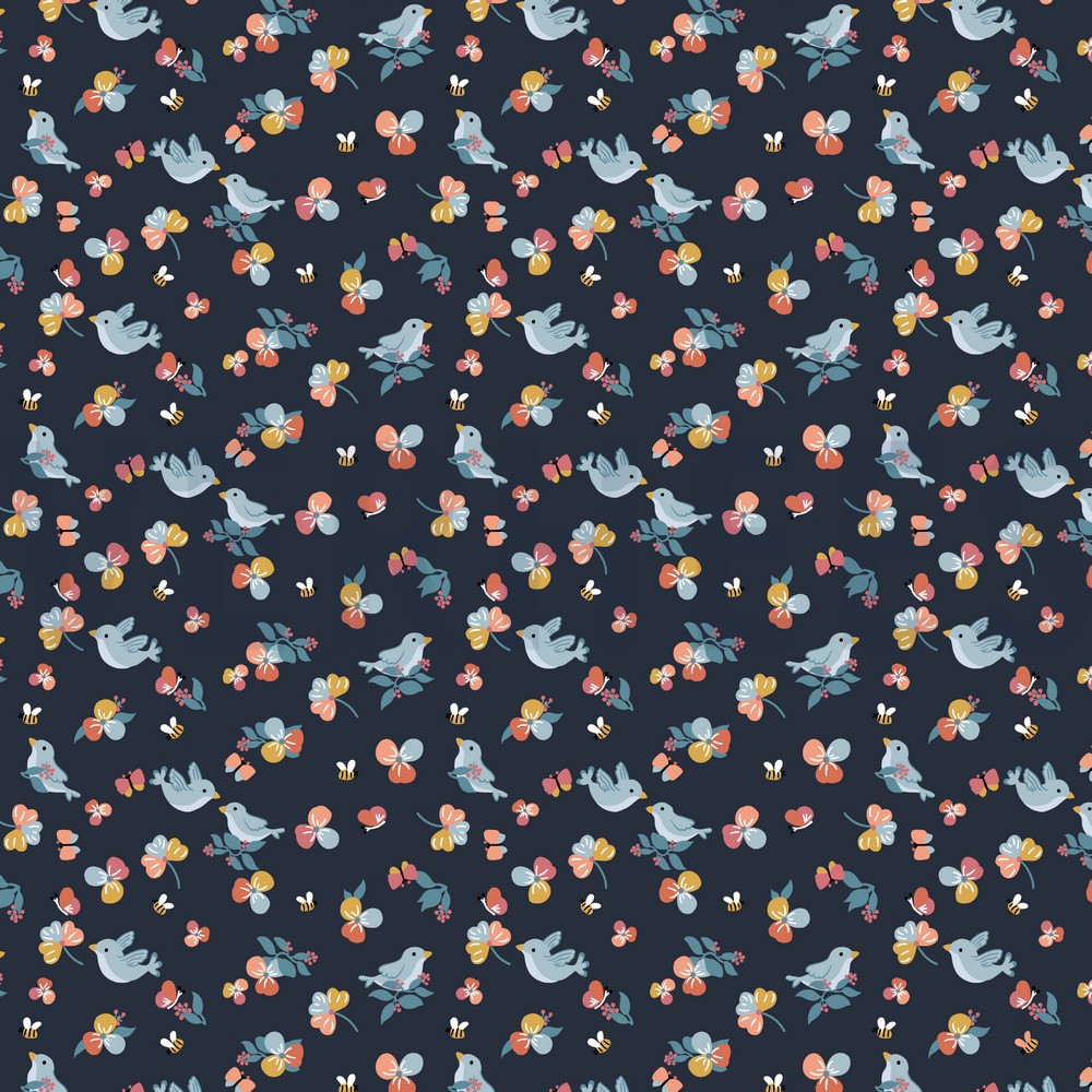 POPLIN BIRDS NAVY (hover)