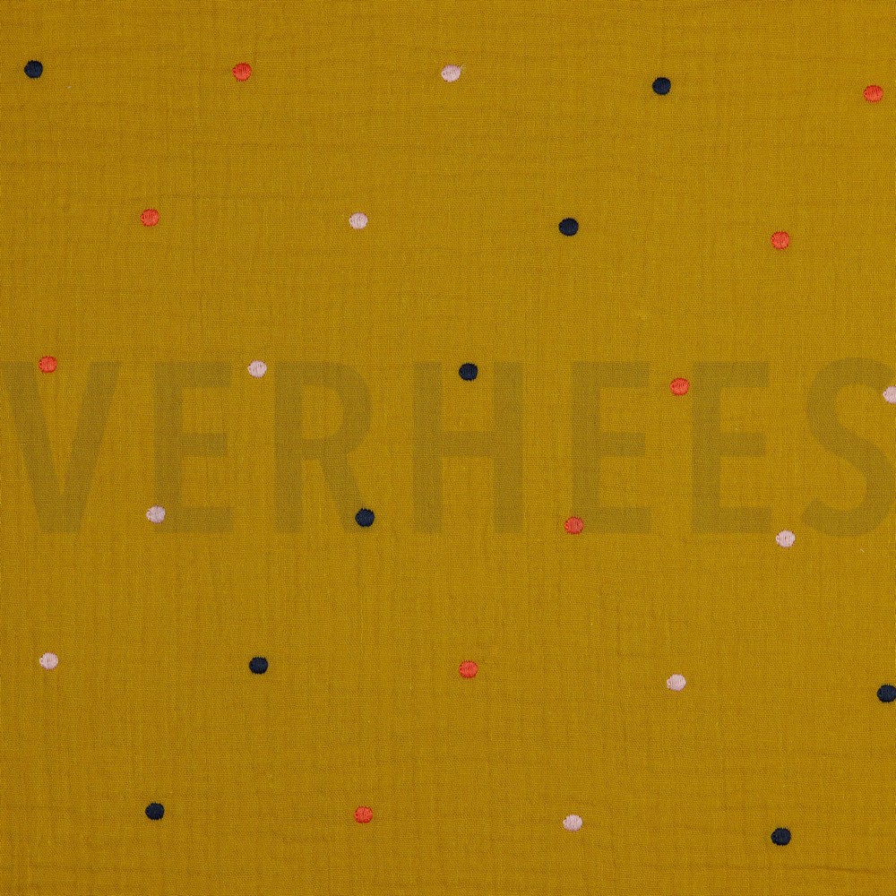 DOUBLE GAUZE EMBROIDERY DOTS OCHRE