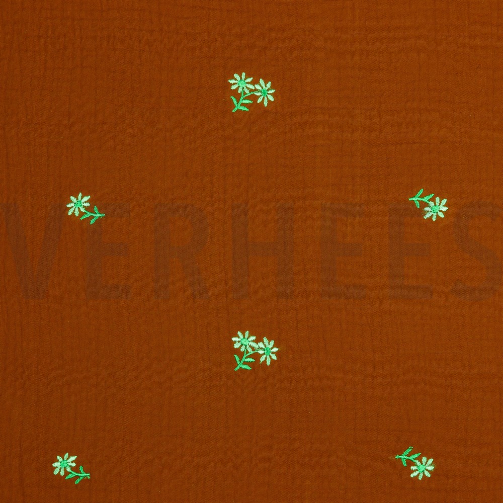 DOUBLE GAUZE EMBROIDERY FLOWERS RUST