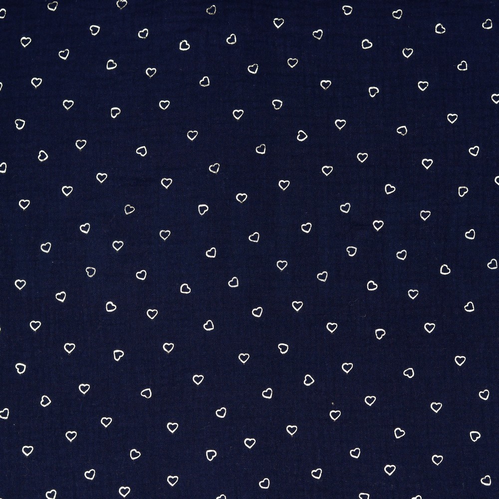 DOUBLE GAUZE FOIL HEARTS NAVY