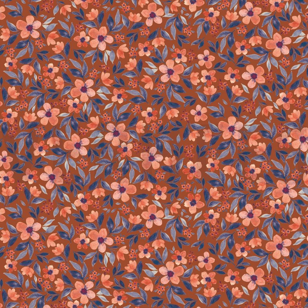 JERSEY DIGITAL FLOWERS PUMPKIN ORANGE