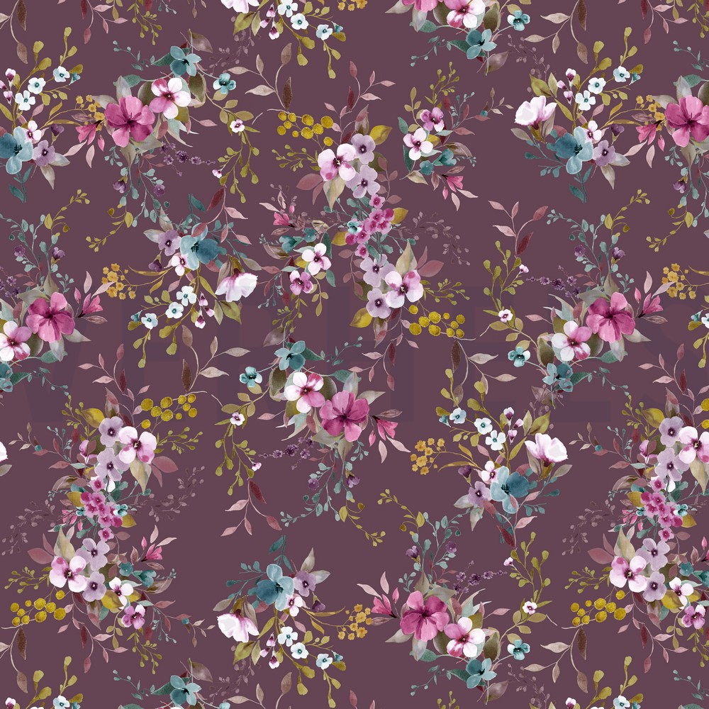 JERSEY DIGITAL FLOWERS AUBERGINE