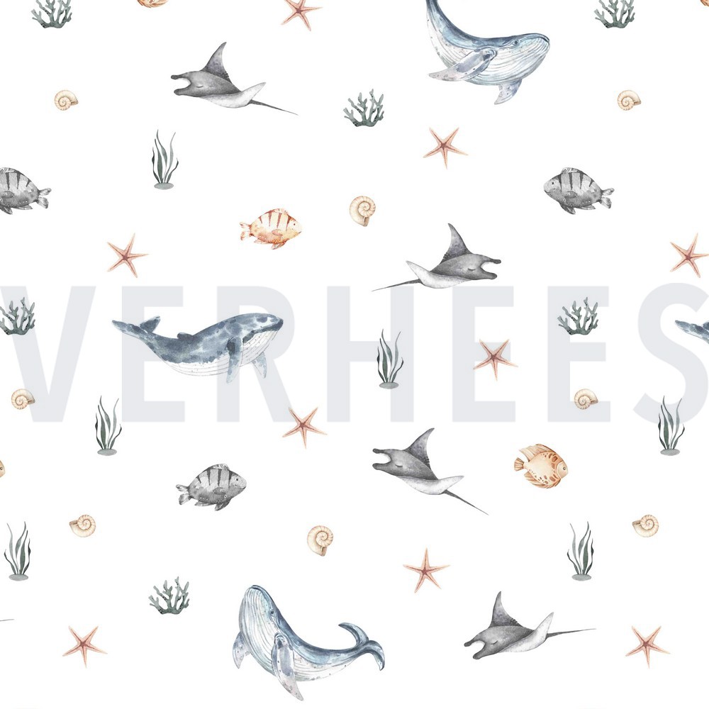 FRENCH TERRY DIGITAL SEA CREATURES WHITE