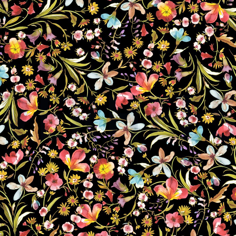 VISCOSE JERSEY DIGITAL FLOWERS BLACK