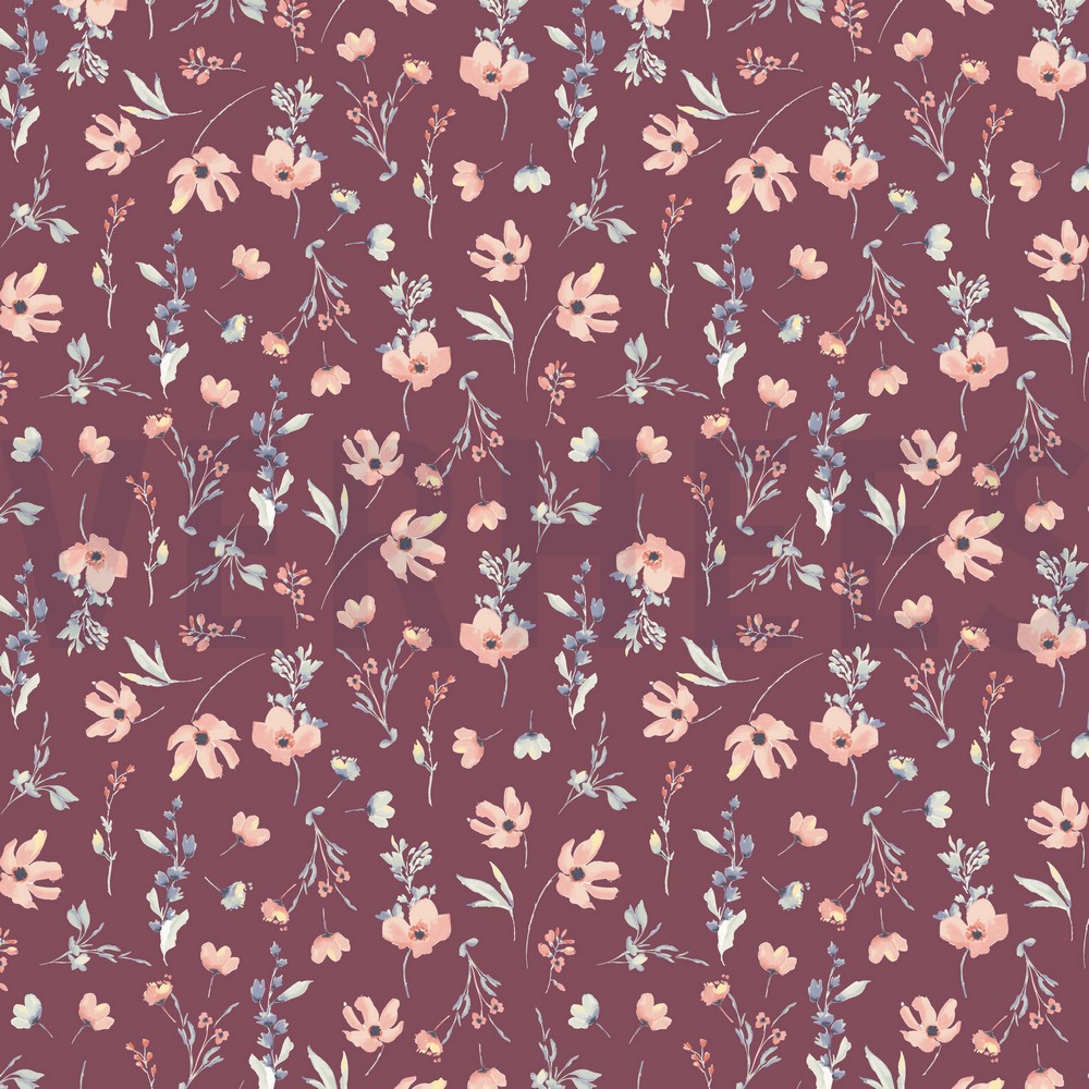 POPLIN DIGITAL FLOWERS BERRY (hover)