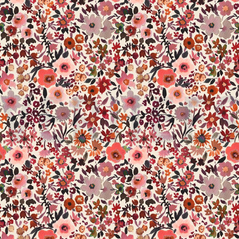 FINE POPLIN DIGITAL FLEURS ECRU