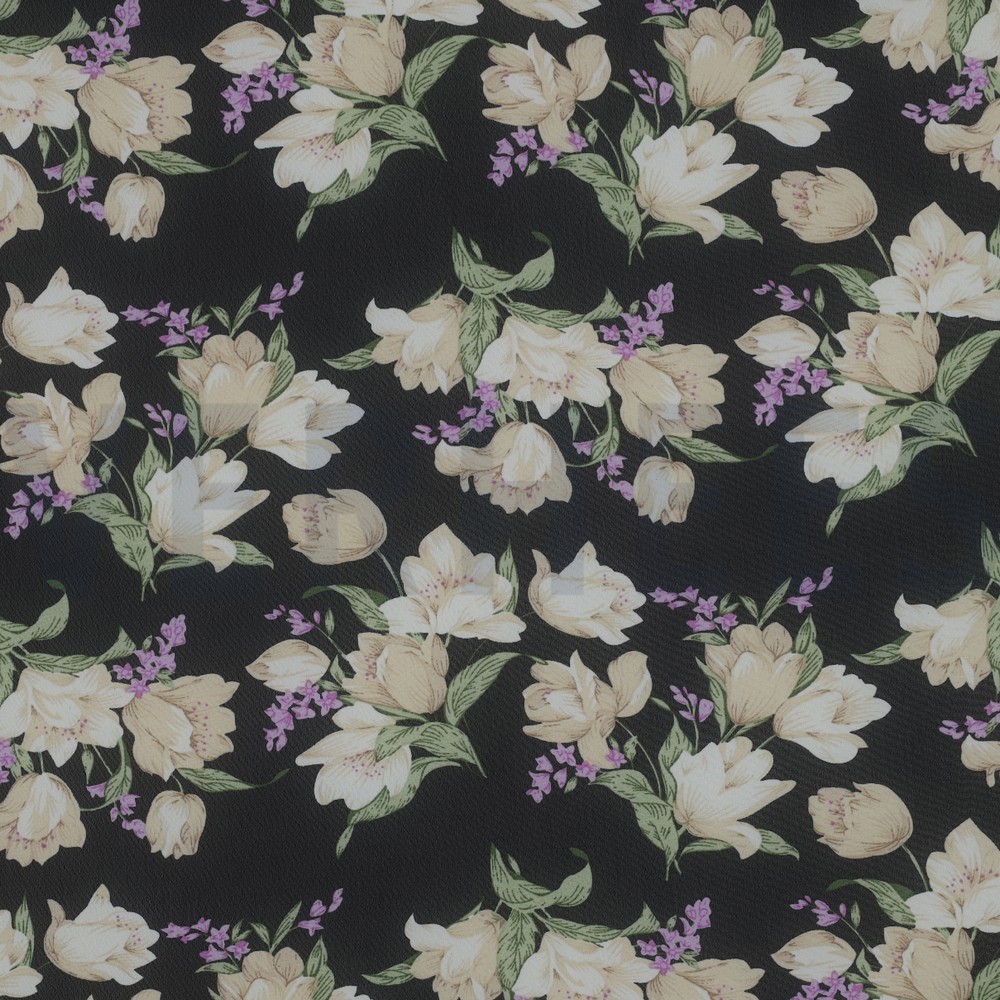 CHIFFON FLOWERS BLACK / LAVENDER