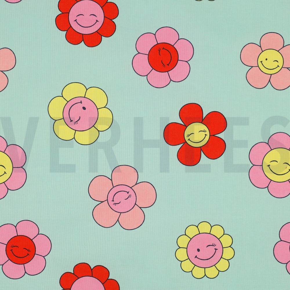 COATED COTTON HAPPY FLOWERS MINT